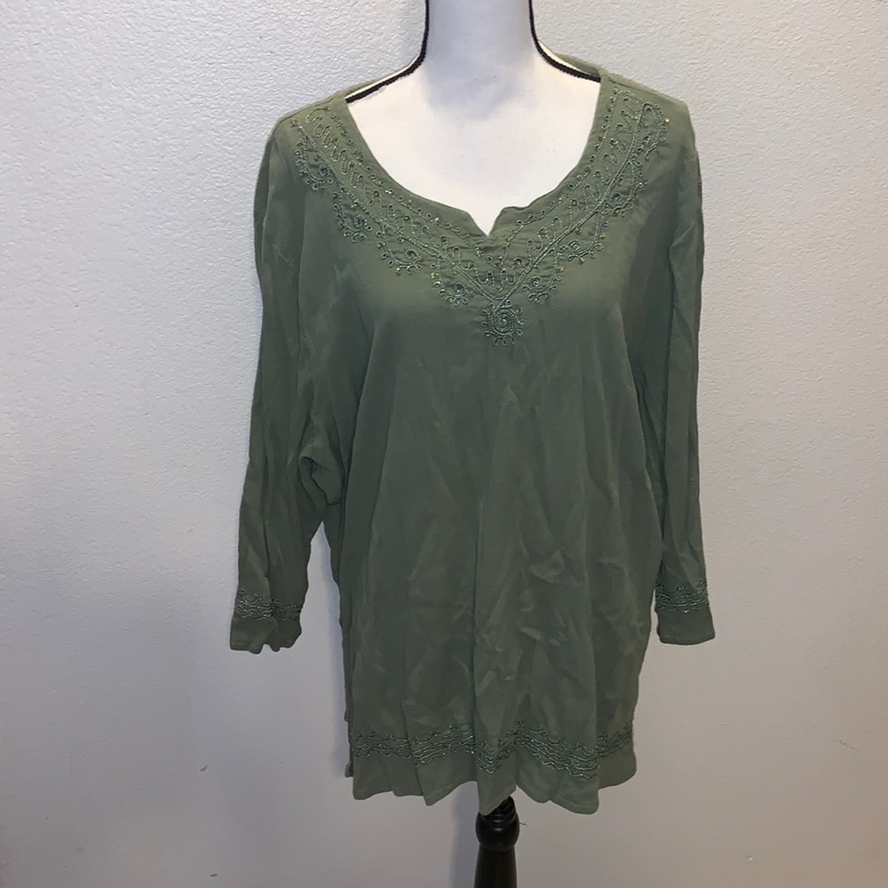 Fashion Bug vintage green embroidered long shirt